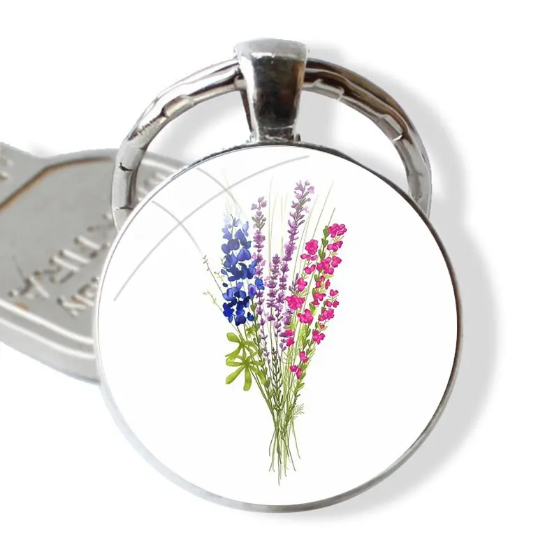 Subtle Genderfluid Pride Flax Sprig Keychain Handmade Glass Cabochon Key Ring Holder Pendant Key Chains Design