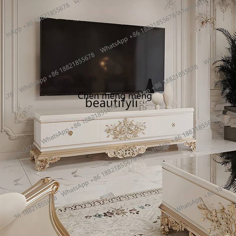 

X French light luxury palace style solid wood carving flower TV cabinet coffee table combination living room high-end