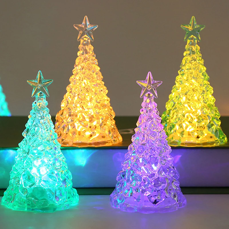 Transparente Crystal Christmas Tree Night Light, LED, alimentado por pilhas, lâmpadas, lanterna, Natal, ano novo, decoração do partido, ornamentos