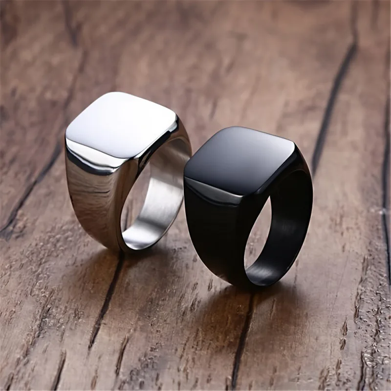

Polished Smooth Square Signet Ring Stainless Steel Minimalist Plain Band For Men Couples Versatile Daily Wear Finger Ring