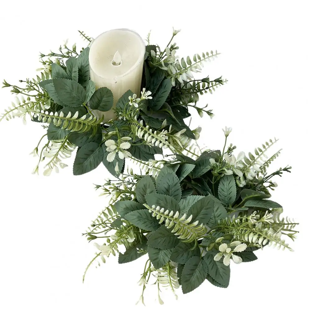 Wreath Candle Ring Artificial Faux Eucalyptus Garland Pillar Candle Leaves Spring Greenery Candle Holder For Home Wedding Party