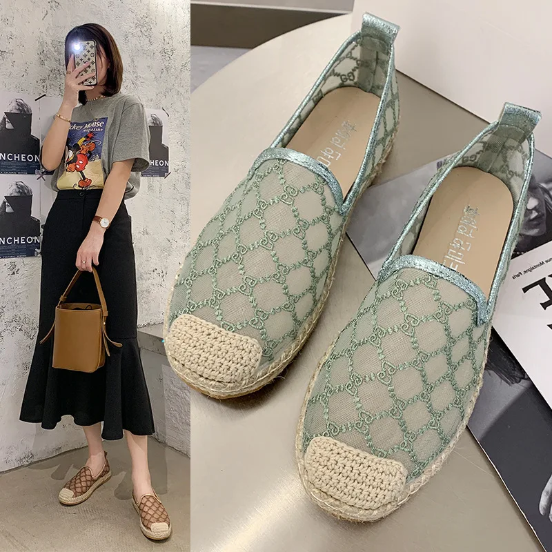 Women 2024 Spring and Summer New Casual Flat Twine Woven A Slip-on Fisherman Shoes Women