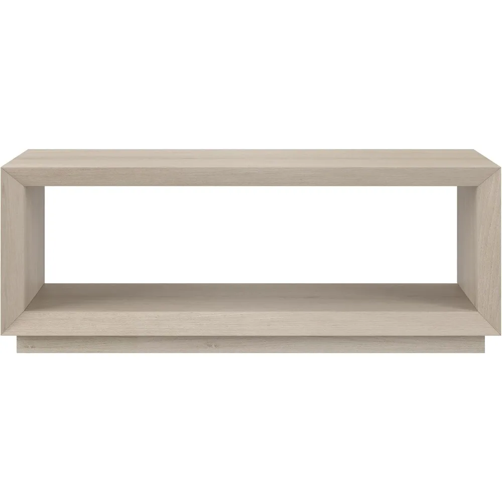 48 Rectangular Coffee Table With Open Storage Shelf For Living Room, Family Room, Or Office, Alder White
