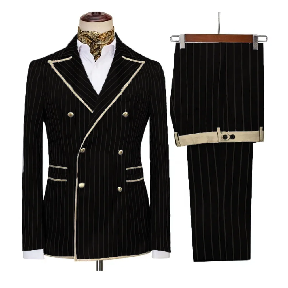 High-end Striped Men Suits Peak Lapel Double Breasted 2 Piece (Blazer+Pants) Blazers Slim Smart Causal Formal Jacket Tuxedos