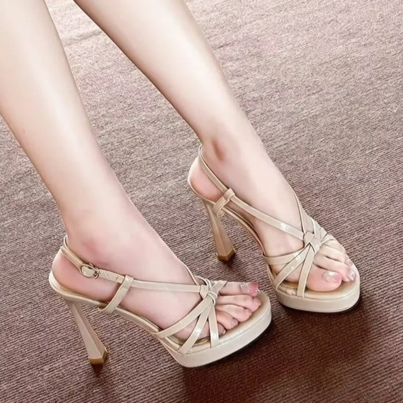 Summer 2026 French Style Nude Color Sandals Women's Open Toe Thin Heel Waterproof Platform Sexy High Heels Buckle Strap Shoes view 3