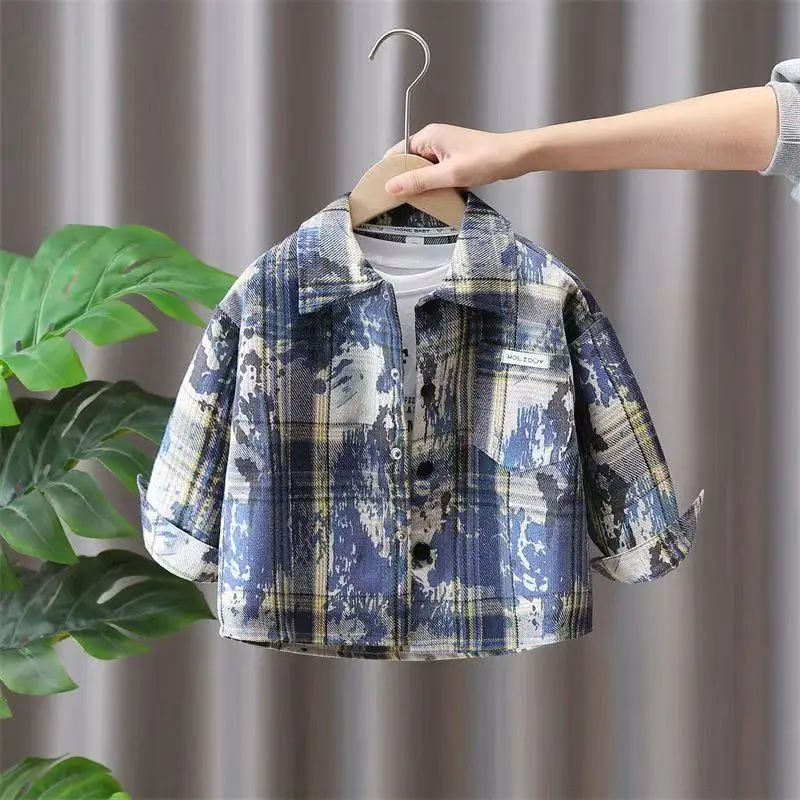 

Kids Boys' Outerwear 2025 New Style Spring and Autumn Children's Stylish Checkered Shirt Baby Handsome Elegant Top