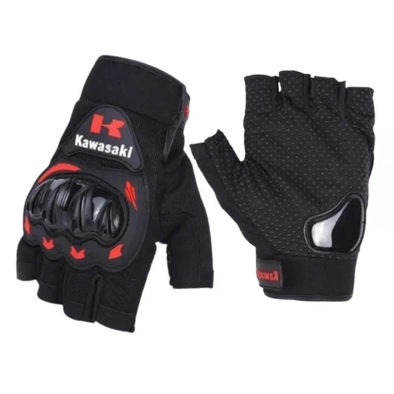 Kawasaki-guantes transpirables de medio dedo para motociclista, manoplas anticaída para ciclismo de montaña, protectores de palma para Moto