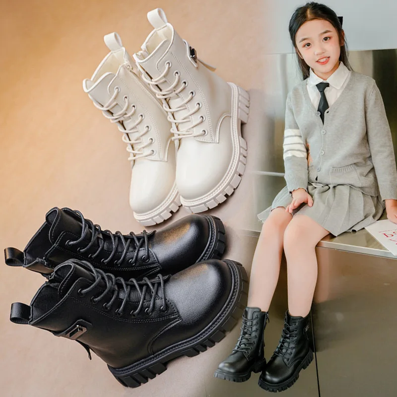 

Girls Fashion Boots Black Warm Motorcycle Boots Autumn Winter Kids Ankle Boots Double Zipper Anti-skid Children Rubber Boots New