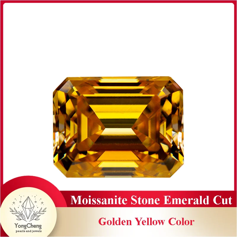 

Moissanite Stone Golden Yellow Color Emerald Cut Gemstone Lab Grown Diamond Charms Woman Jewelry Making with GRA Certificate