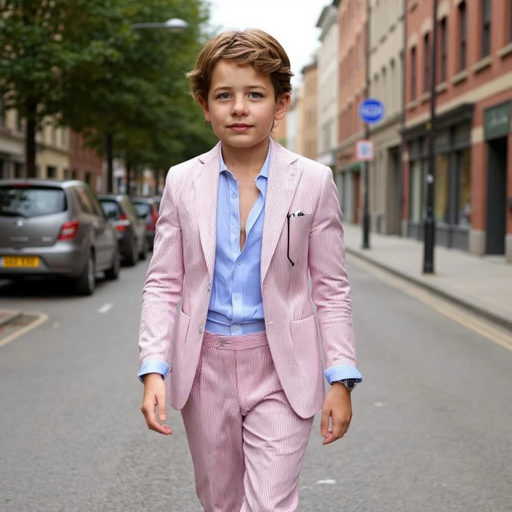 

Seersucker Striped Suit for Boy 2-16 Years Kids Tuxedo Slim Fit Suit Boutique Blazer with Pant Sets 2 Pieces Custom Made