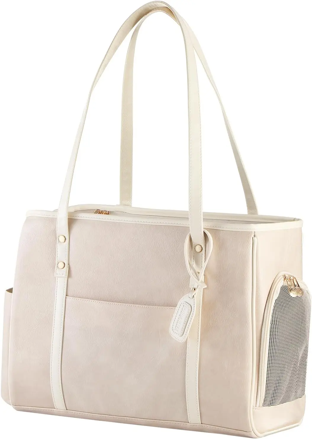 

Модная сумка-переноска для собак, кожаная сумка-переноска премиум-класса для кошек, одобренная авиакомпанией мягкая дорожная сумка для домашних животных с карманами бежевого цвета