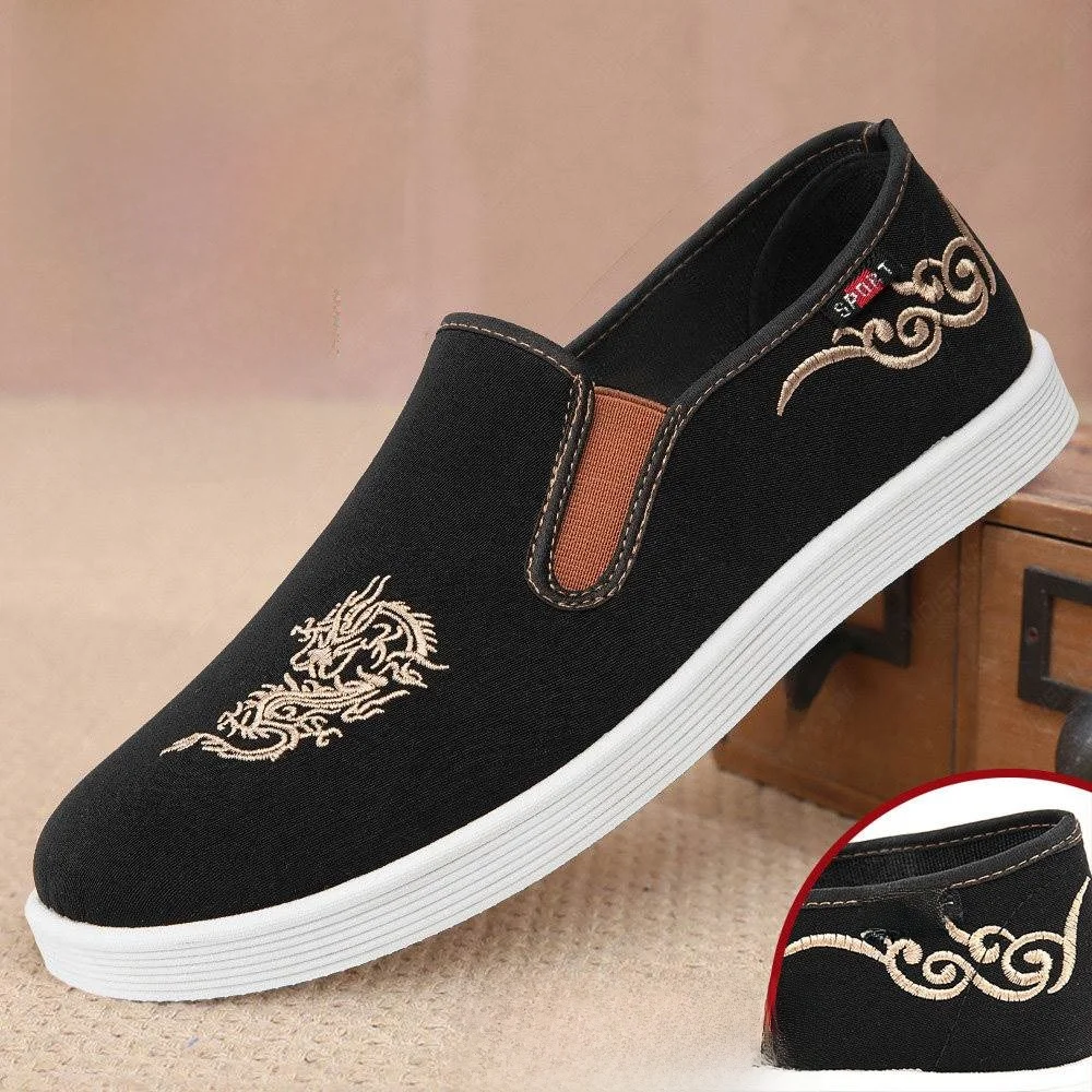 

Men's Embroidered Canvas Slip-On Shoes Low-Top Breathable Anti-Slip Casual Footwear Comfortable All-Season Plain Toe
