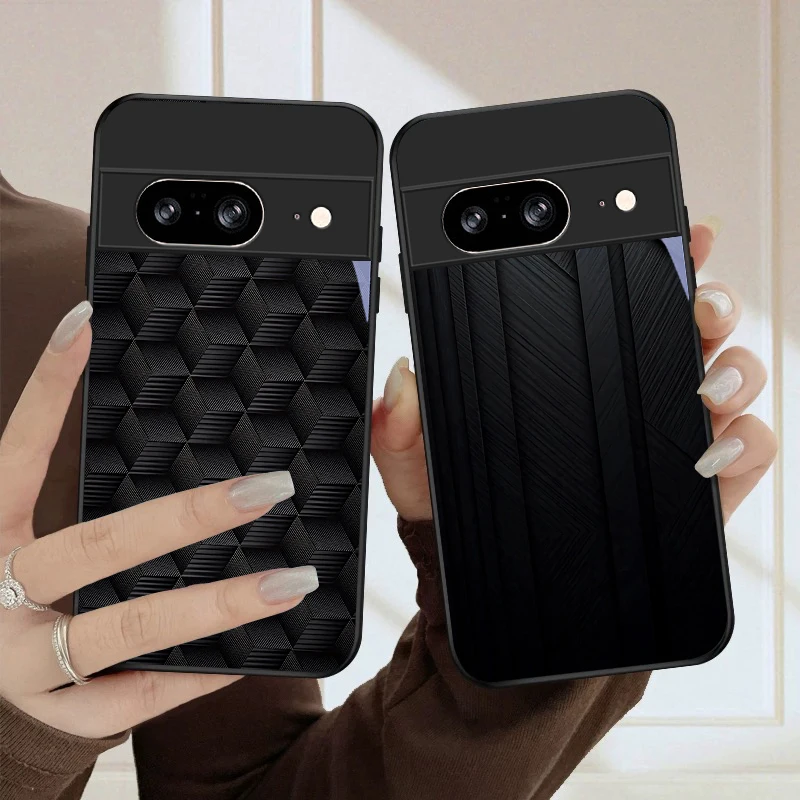 Dark geometric texture For Google Pixel 10 Pro XL Pixel 9 Pro XL Pixel 8a 7a Pixel 7 Pro Pixel 8 7 9 10 Black Glass Phone Case view 6