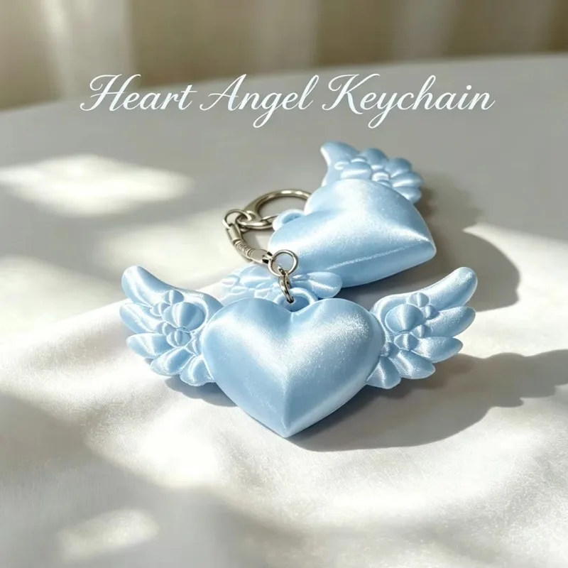 Heart Angel Keychain 3D Printed Cute Wing Charm Key Ring Pearl Women Bag Accessory Gift Valentine Mother Day Birthday Present