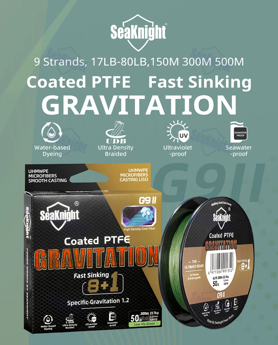 SeaKnight Brand Gravitation9II Serie Schnell Sinkende Schnur 150M 300M 9-Strang Geflochtene PE-Schnur Anti-UV-Beschichtung Salzwasser-Angeln – Detail 2