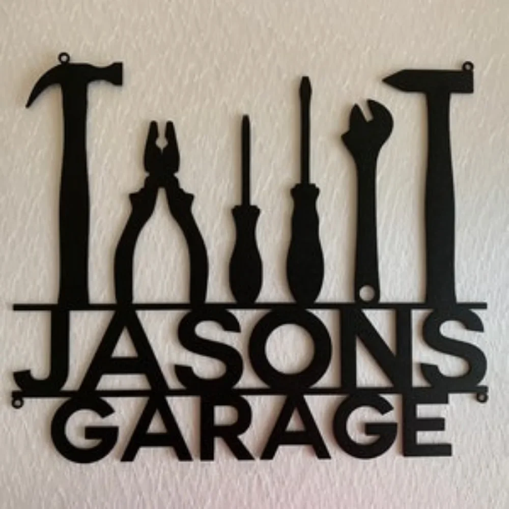 Personalized Garage Sign Metal 14 Inch Custom Name Location Wall Art Housewarming Decor Man Cave Dad Gift Mechanic Ornament.