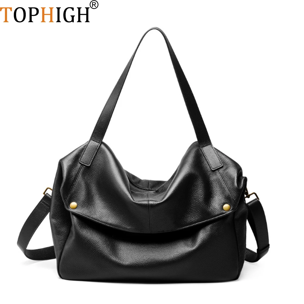 TOPHIGH Newly Luxury Designer Handbags Soft Leather Shoulder Bags For Women Genuine Cowhide Crossbody Bag Large Tote Purse