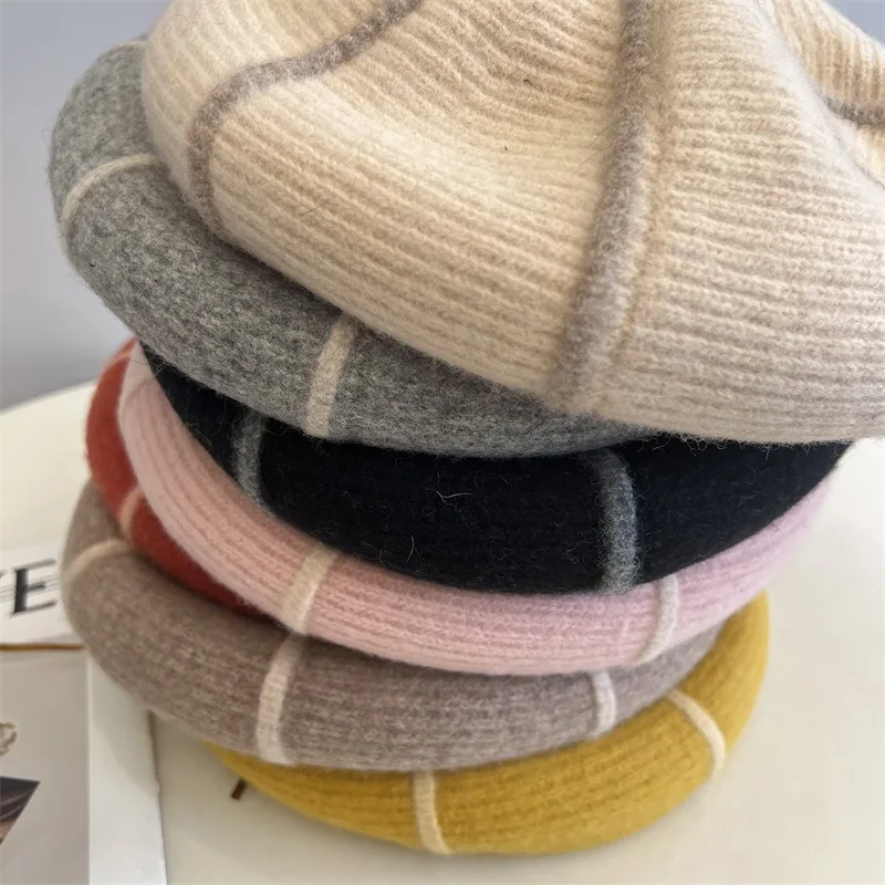 Neue Herbst Winter Baskenmütze Hut Für Frauen Achteckige Kappe Designer Top Qualität Wolle Weiche Warme Gestreiften Beste Abgestimmt Künstler Hut Geschenk – Detail 4