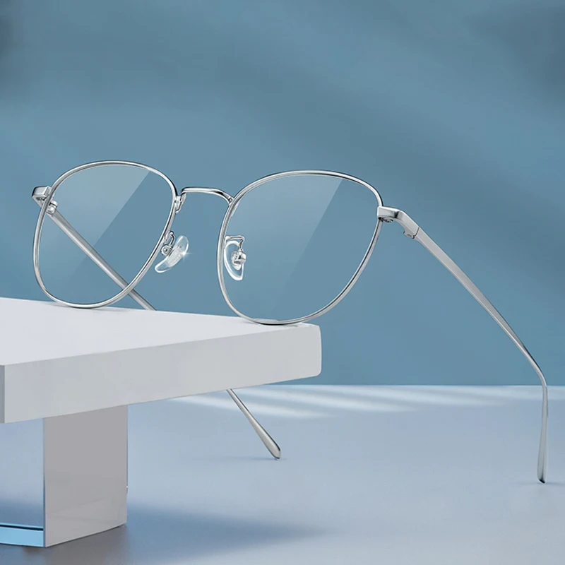 KUXA النساء الرجال النظارات الإطار التيتانيوم البيضاوي الرجعية البصرية وصفة طبية قصر النظر مد البصر خفيفة النظارات الفضة الذهب نظارات