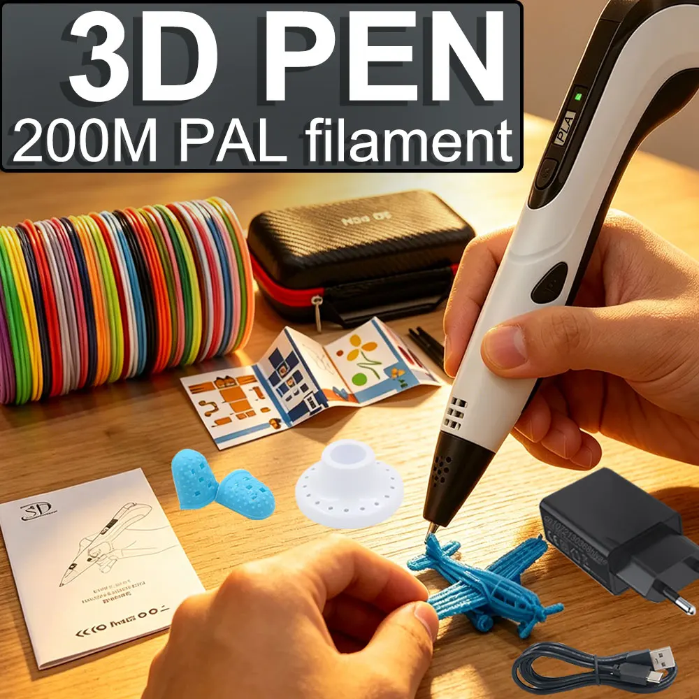 

2026 Christmas Popular Gifts Children 3D Printing Pen with LED Display Power Adapter Travel Case PLA Filament Kids Love DIY Toys