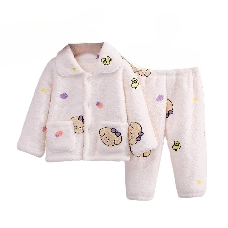 

New Winter Baby Girls Clothes Children Cartoon Thick Warm Coat Pants 2Pcs/Sets Kids Pajamas Infant Costume Toddler Tracksuits
