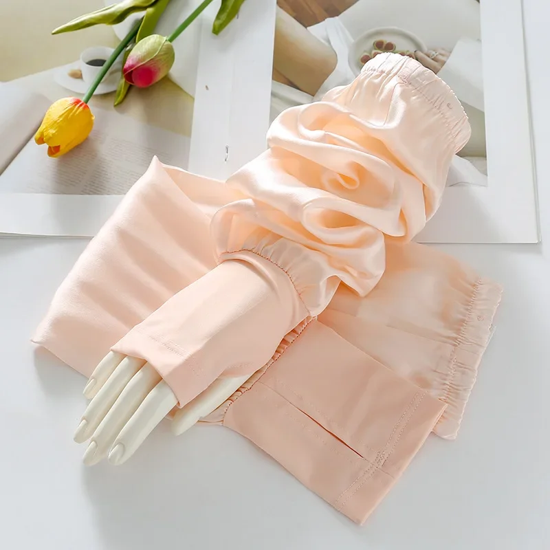 ผู้หญิงขับรถถุงมือป้องกันแสงแดดฤดูร้อนผ้าไหมยาว Oversleeve Fingerless บางแขนน้ําแข็งป้องกันขี่ Breathable UV