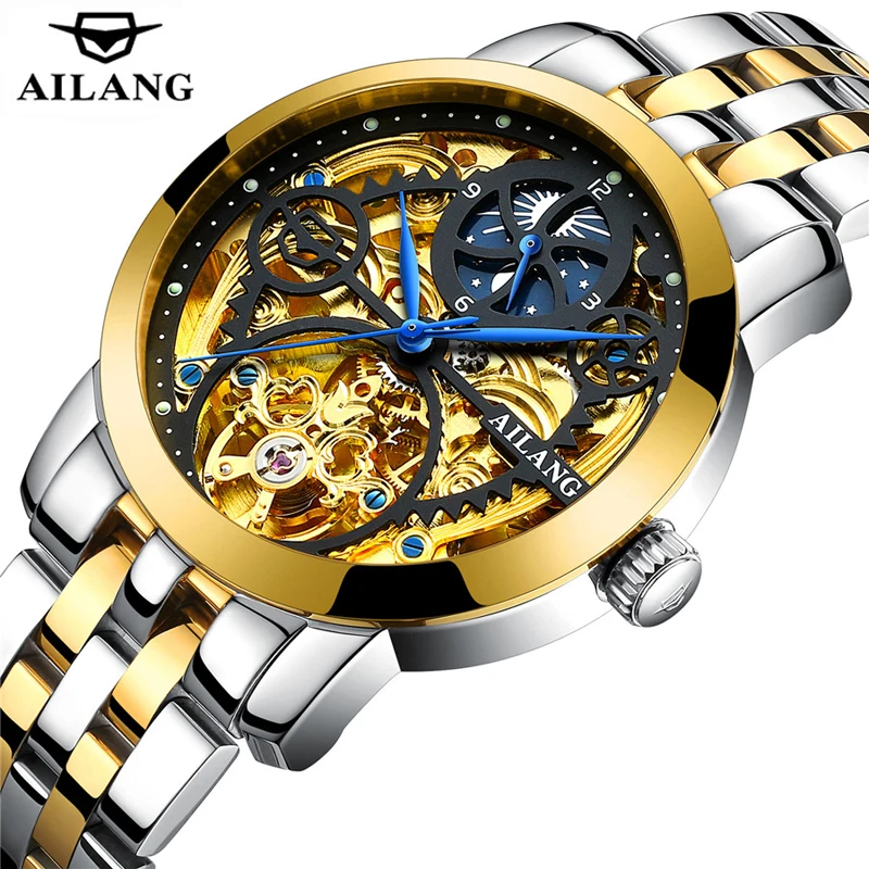 

AILANG Luxury Skeleton Tourbillon Watch For Men Automatic Winding Mechanical Watches Stainless Steel Waterproof Watch Male Reloj