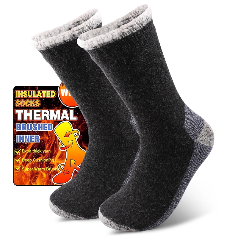 1 Pair Mens Merino Wool Warm Socks Snow Socks Thermal and Warm Wear-resistant Mid-calf Socks for Winter Work Hiking Running