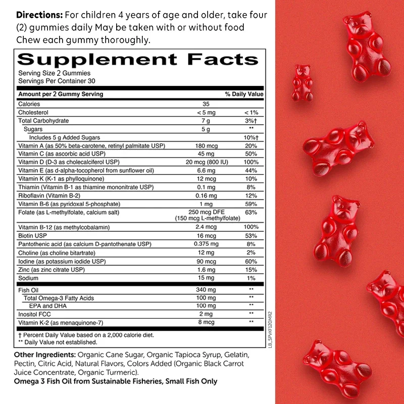 Children's Multivitamin Gummies - Boosts Immunity and Supports Brain Health - with Vitamin C, Omega-3 Fish Oil