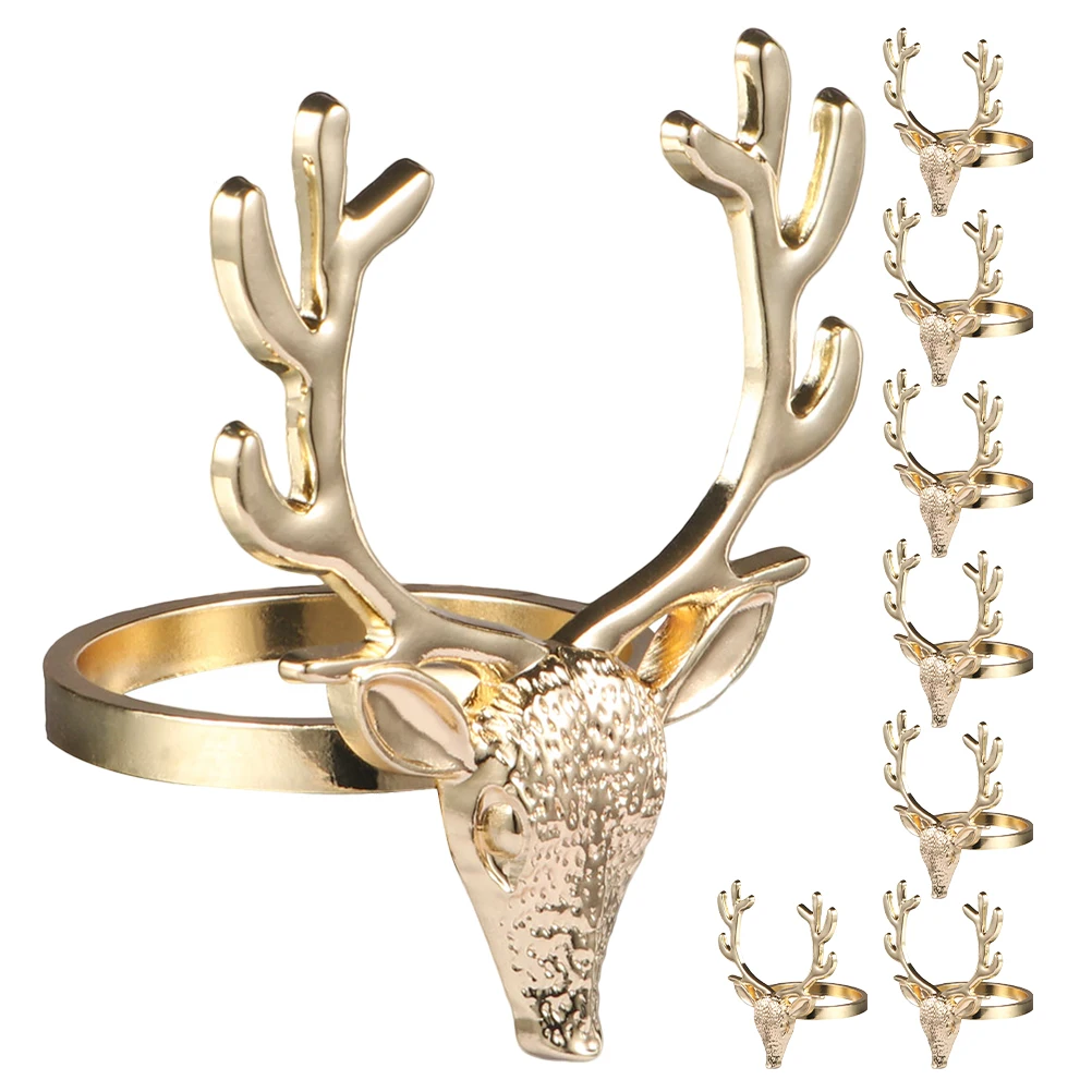 

8Pcs Metal Napkin Rings Christmas Deer Head Design for Holiday Table Setting Wedding Dinner Party Napkin Holders