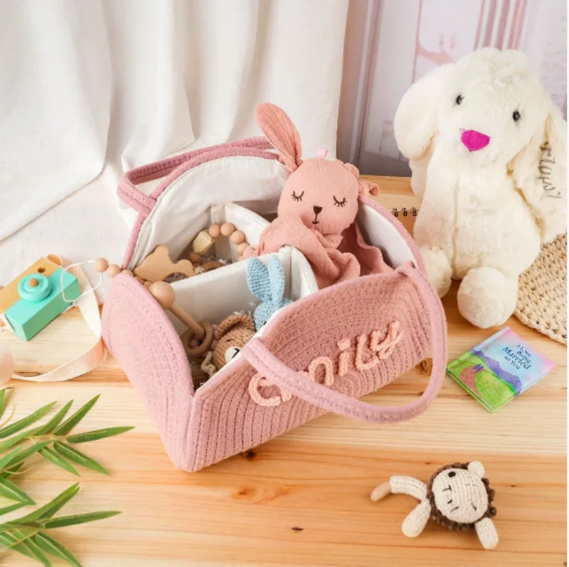 New Line Name Baby Cotton Rope Diaper Bag Handheld Portable Storage Basket Car Mommy Bag view 3