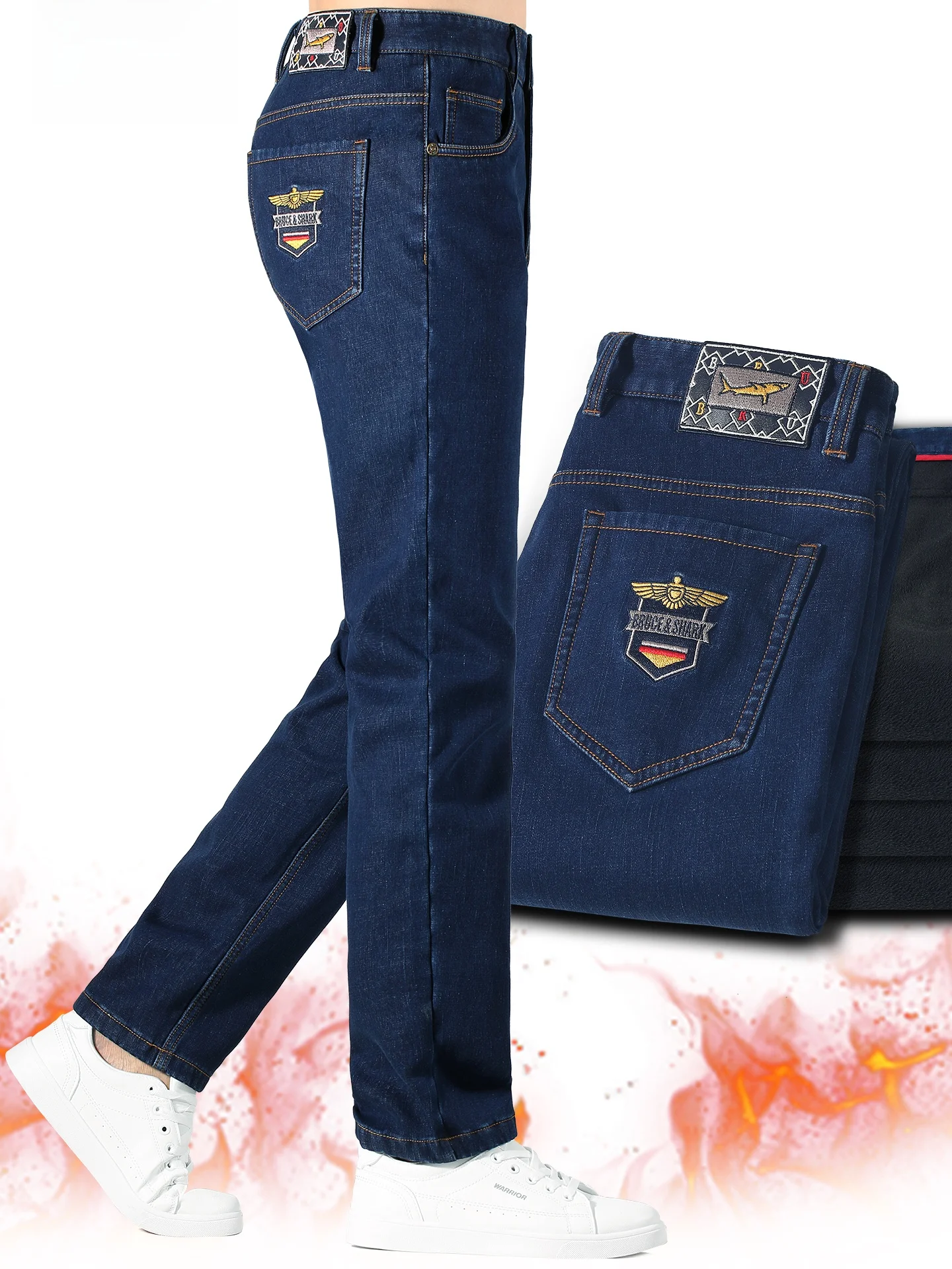 

Men's Winter Thiened Fce Lined Straight Leg Jeans Loose Fit Casual Trousers Faionable Bruce & ark Brand Denim Pants