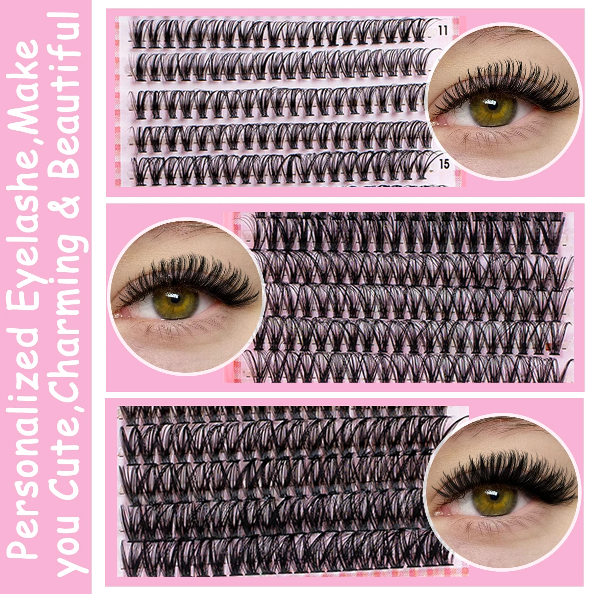 속눈썹 클러스터 키트 믹스 길이 개별 자연스러운 속눈썹 연장 키트 C 컬 자연스러운 룩 부드러운 본드 및 씰 트위저 포함