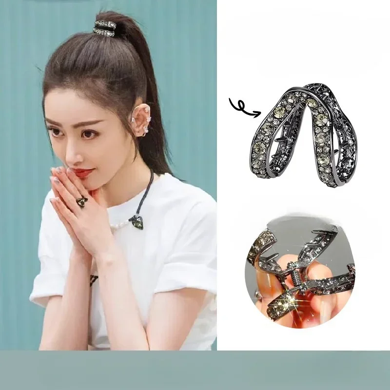 Rhinestone Mini klips do kucyka kobiety dziewczęta mała moda zapobiegająca opadaniu metalowy wysoki kucyk pazur do włosów nakrycie głowy akcesoria do włosów