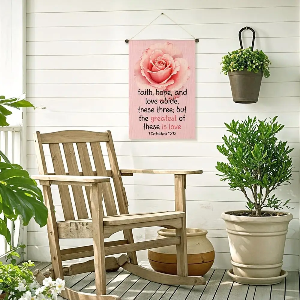Faith Hope And Love Garden Flag, Funny Floral Bible Scripture Yard Sign Flag for Outside, Pink Christian Lawn Porch Seasonal AAI