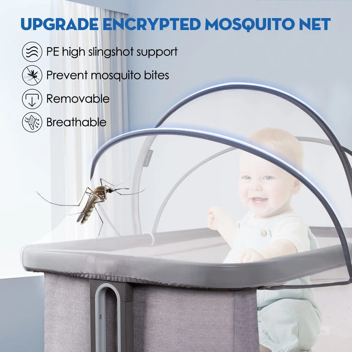Portable Baby Crib Mosquito Net Tent, Foldable Newborn Bed Canopy with Zipper, Easy Install Anti-Mosquito Net for Infant Cribs