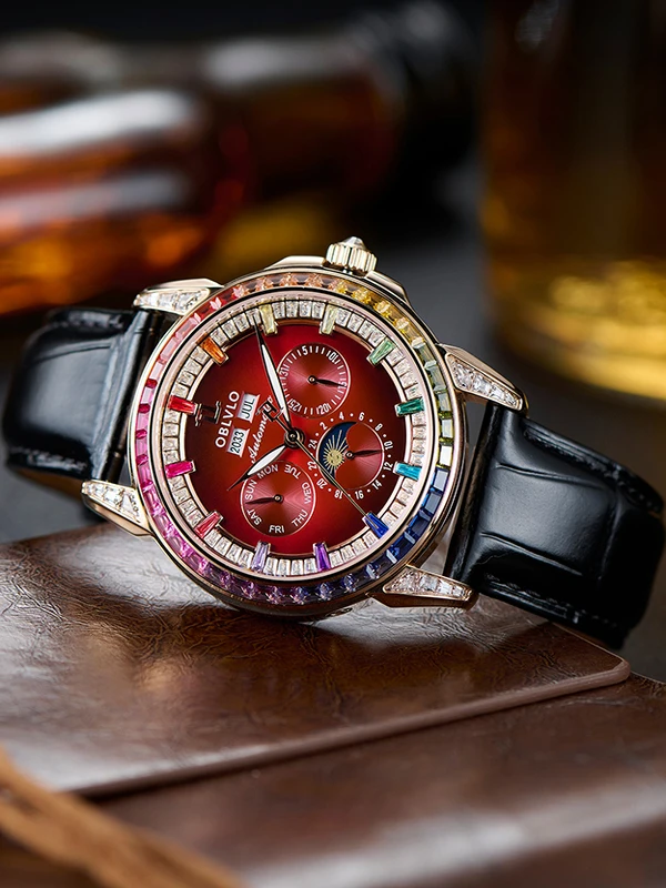 OBLVLO Men Automatic Watch 40mm Mechanical Wristwatch 5ATM Luminous Multi Dial Year,Month,Week,Date,24 Hours TY1655 Mov. view 6