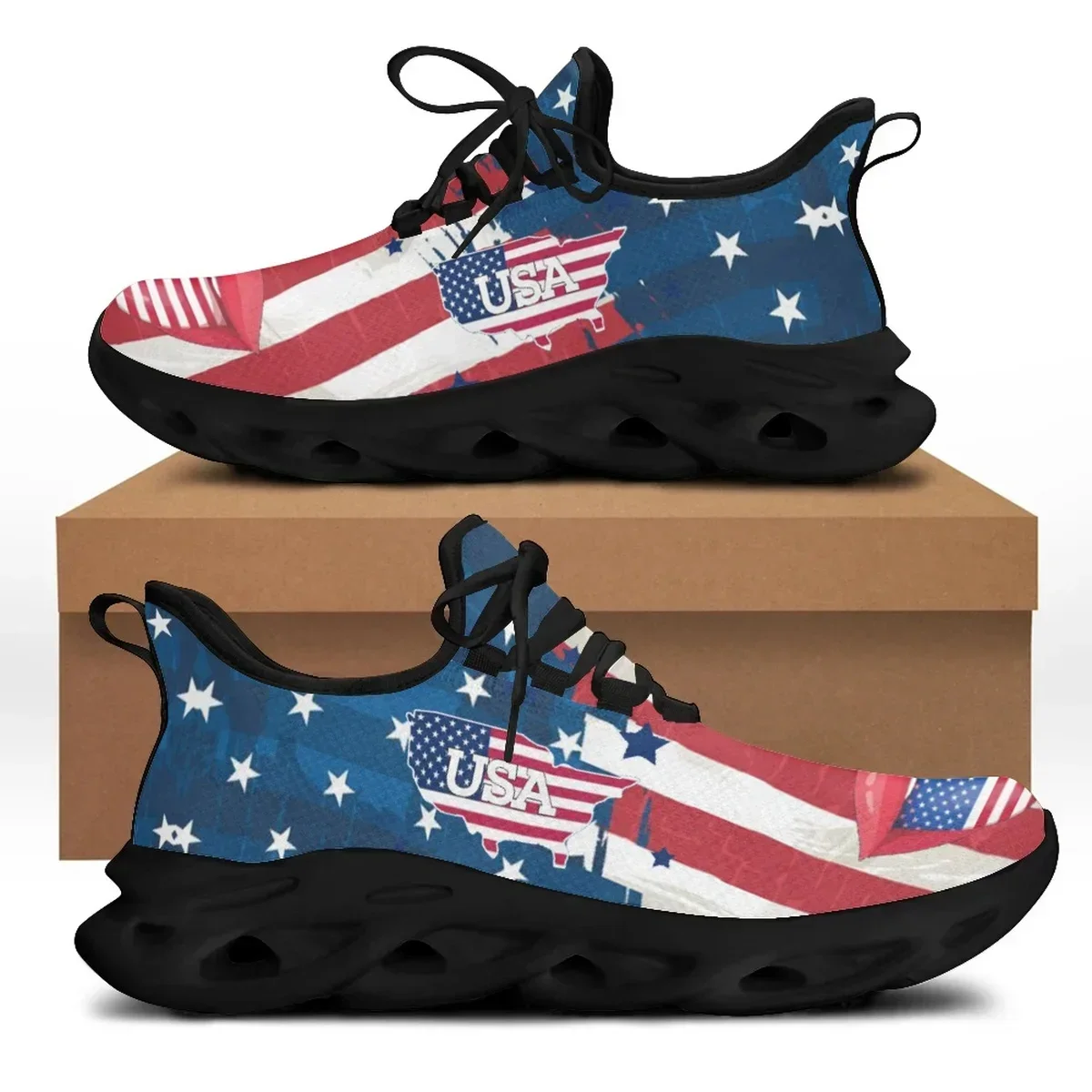 USA Flag Flat Mesh Shoe American Flag Custom Print Chunky Shoes Soft Sneakers National Design Zapatillas Running Hombre - Image 3