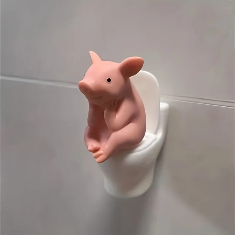 Cute Pig Figurine on The Toilet - a Whimsical Bathroom Desk Decoration That Relieves Stress And Serves As an Exquisite Ornament
