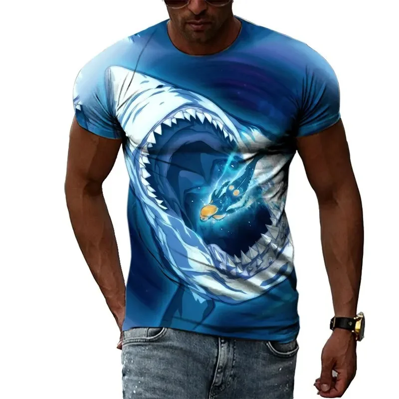 3D Printed Funny Shark T Shirt Men's Marine Animal Pattern Tees Summer Round Neck Tops Comfy Oversized Short Sleeve T-Shirts