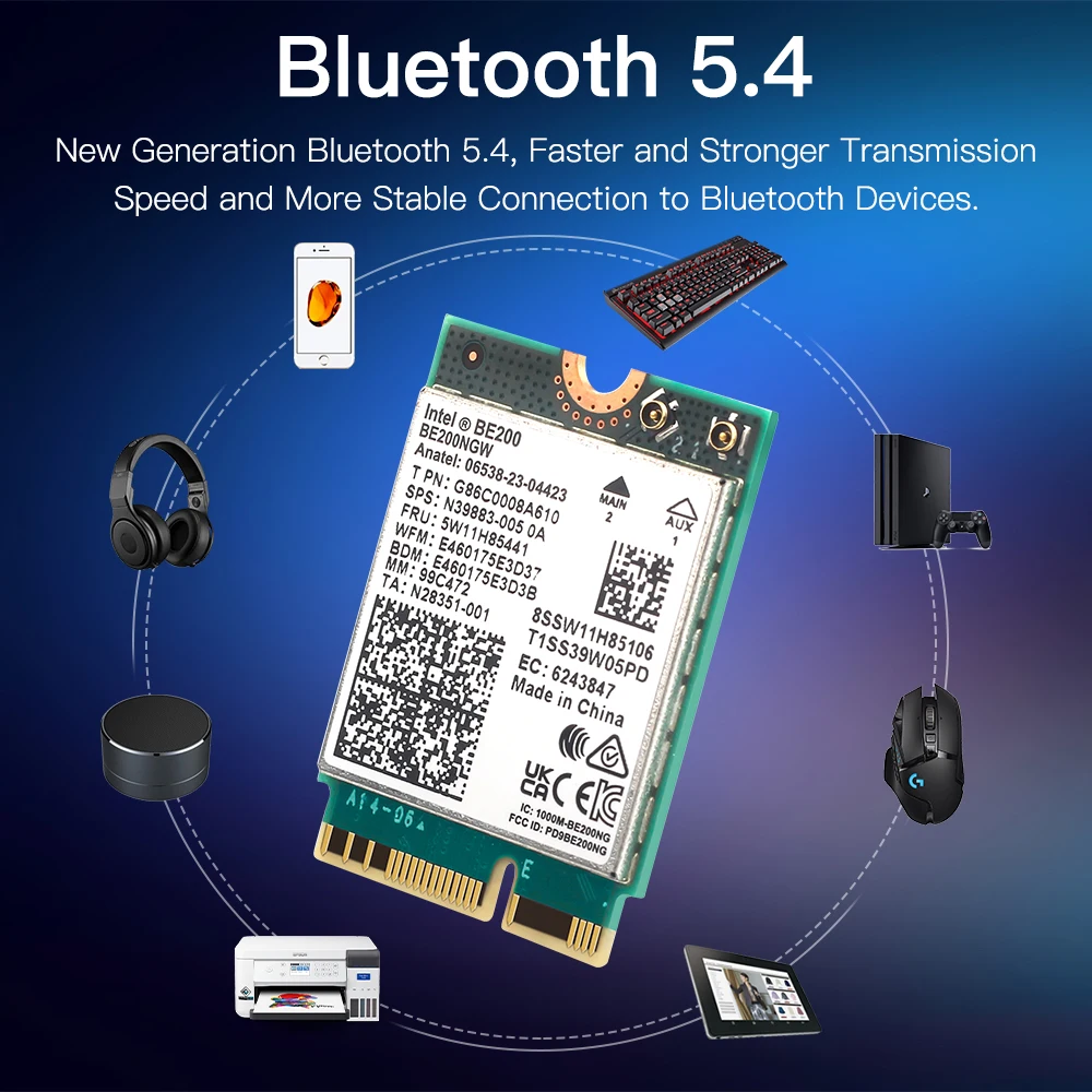 8774Mbps BE200 WiFi 7 M.2 Network Adapter Bluetooth 5.4 for Intel BE200NGW Wifi7 Card Tri Band 2.4/5/6Ghz Wireless Adapter