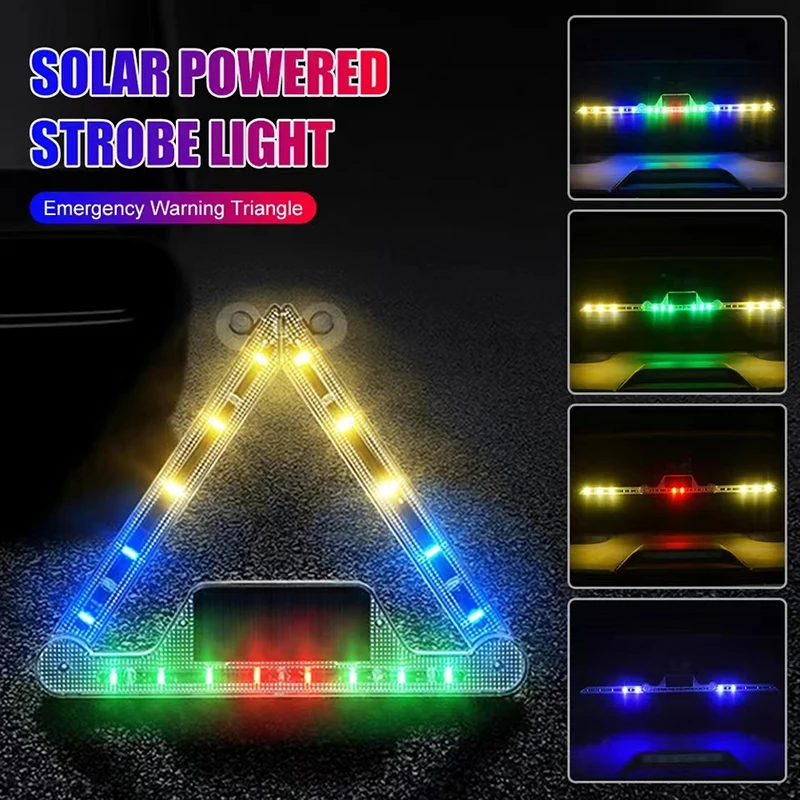 

Car Breakdown Warning Triangle Solar/USB Powered RGB Warning Signal 18LED Lighted Road Triangle Safety Handheld Wand Accessories