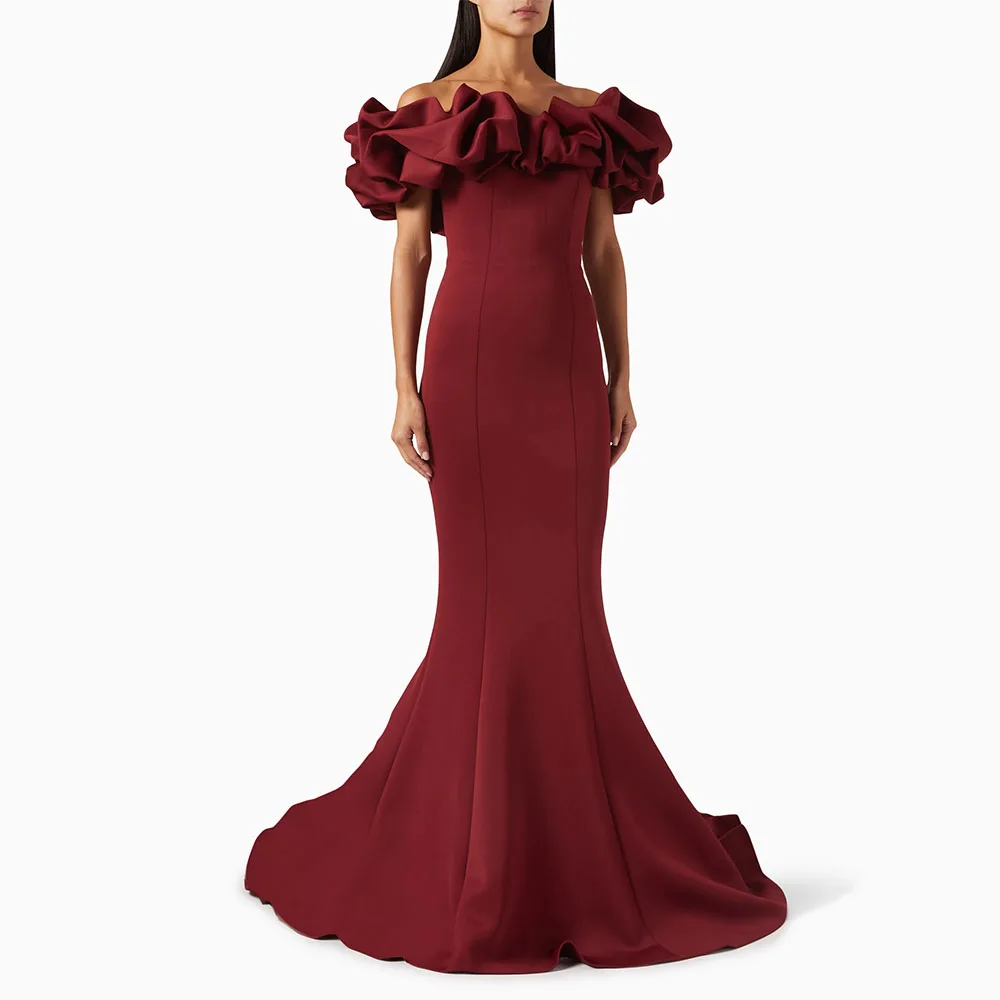 

Customized Formal Party Dress Ruffle Off the Shoulder Trumpet Evening Gowns for Women Mermaid Burgundy Wedding Guest Dresses