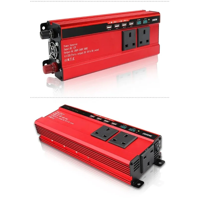 2000W 12V To 220V 230V Car Inverter LCD Display UK Plug Car Power Converter