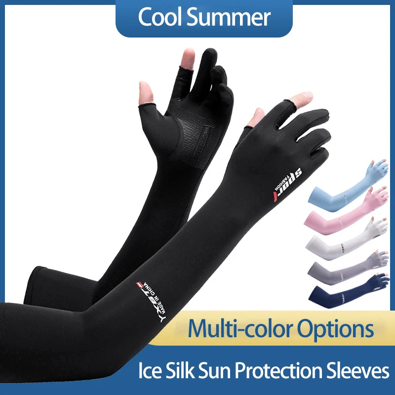 Sun Protection Sleeves Breathable UV Resistant Non Slip Outdoor Fishing Arm Covers Sweat Absorption Expose Two Finger Gloves