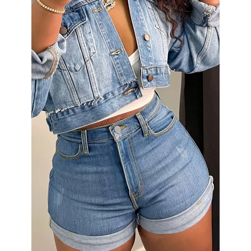 جينز نسائي بخصر خوخي موضة;جينز قصير مثير ومتعدد الاستخدامات للنساء;جينز قصير للنساء #1