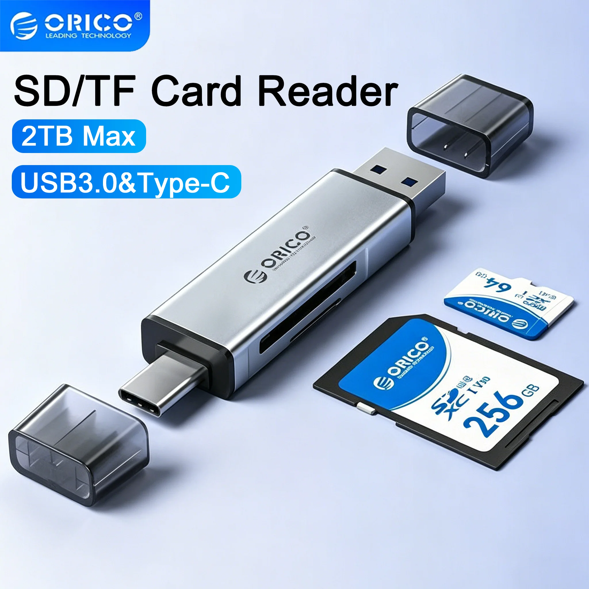 ORICO 2-IN-1 Card Reader USB3.0&USB C to SD MicroSD TF USB3.0 Memory Card Adapter for PC Laptop Support 2TB Memory Card Reader