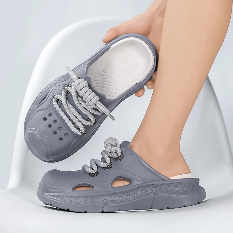 

Мужские летние уличные нескользящие шлепанцы с закрытым носком на толстой подошве, повседневные спортивные пляжные сандалии и шлепанцы