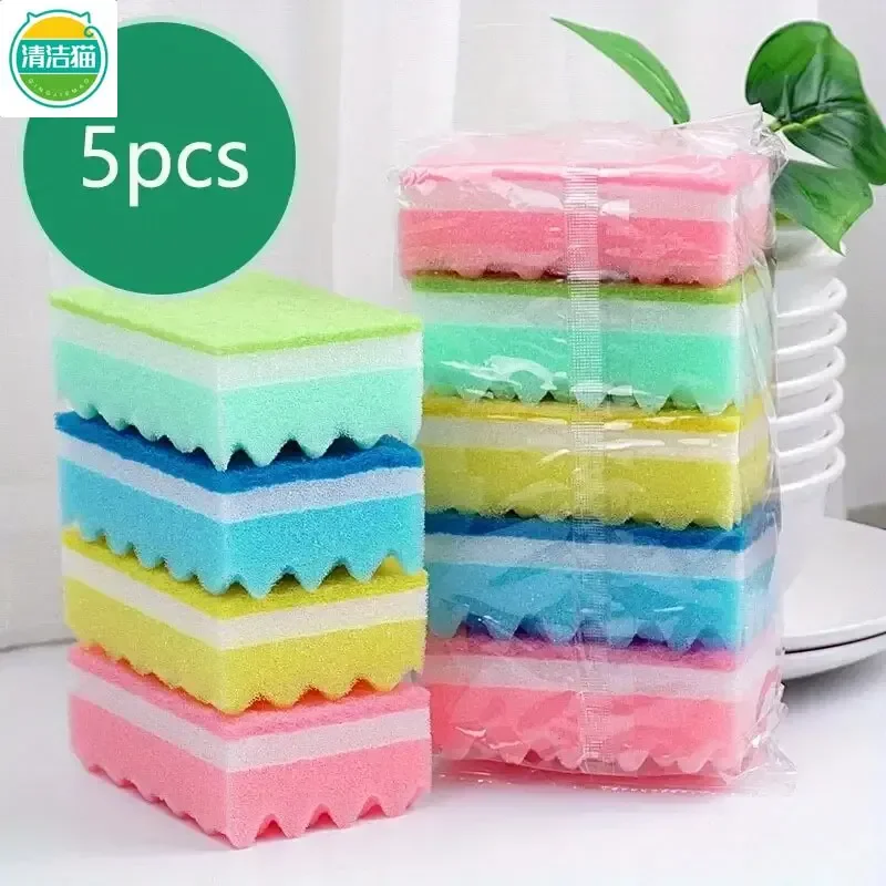 5/10pcs Layer Kitchen Sponges Wave Surface Design Absorbent Dish Washing Scrubbers Cleaning Tools for Home Kitchen