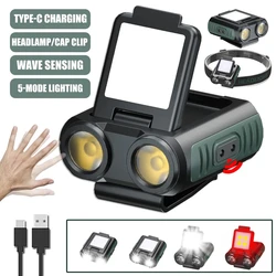 Lampada frontale a induzione a LED MINI Cap Clip Light 1200Mah batteria incorporata torcia frontale ricaricabile USB per lanterna da pesca da campeggio